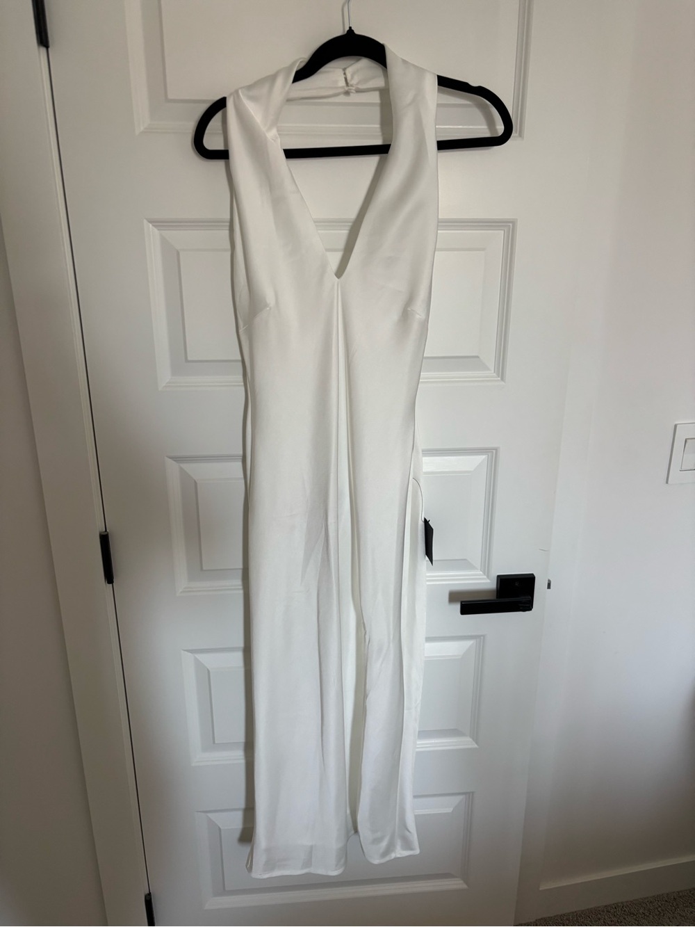Lulu's White One-Shoulder Crossed Neck Midi Dress